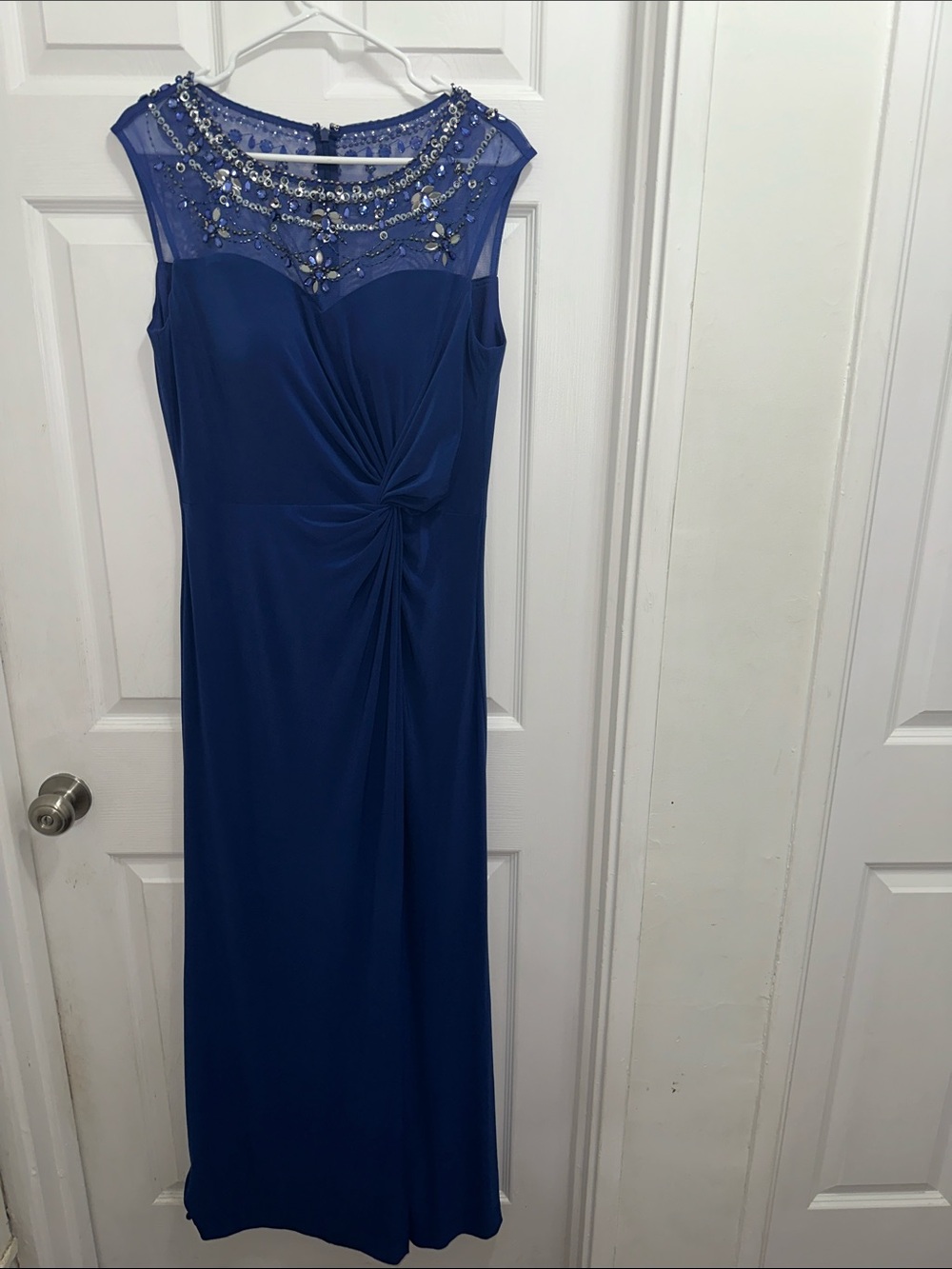 Alex Evenings Royal Blue Beaded Illusion Yoke Formal Maxi Dress